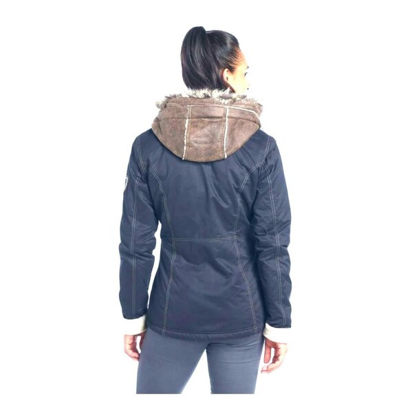 NWT Kuhl Arktik Waxed Jacket L Faux Fur Sherling Fleece Hooded Raven $349 Black - Picture 11 of 17